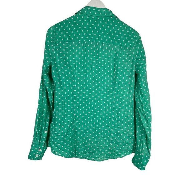 J Crew Perfect Shirt Size 2 Linen Button Down Polka Dot Green White - Picture 2 of 5